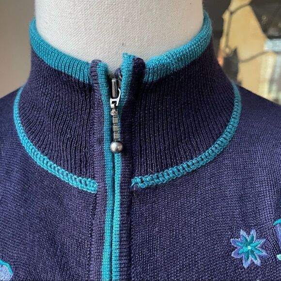 Cabela's Purple Blue Knit Embroidered Floral Zip Up Sweater S Merino Wool Blend - Picture 4 of 9